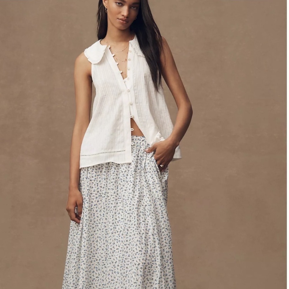 Pilcro White Keira Tank Button Front Peter pan Collar Size Medium